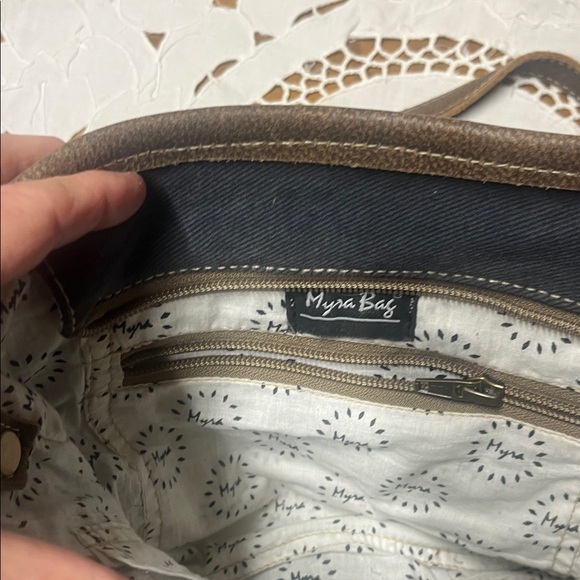 Myra Blue and Brown Cowhide Crossbody Bag - Picture 2 of 12